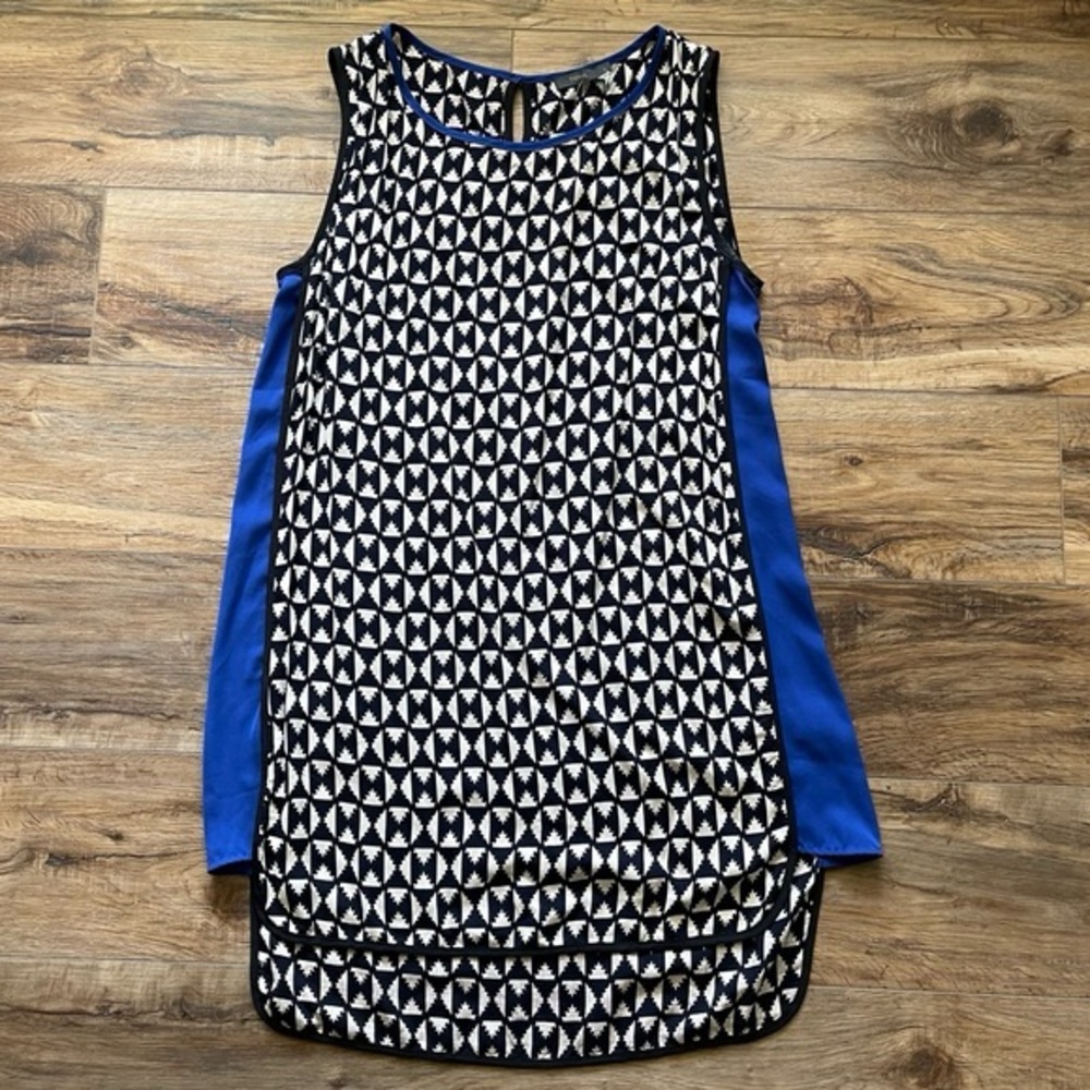 THML Black and White Geometric Mini Dress with Blue Panels size small
